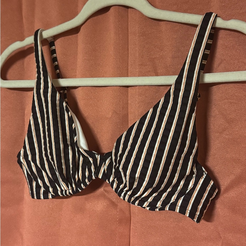 Shade & Shore Black and Cream Striped Bikini Top